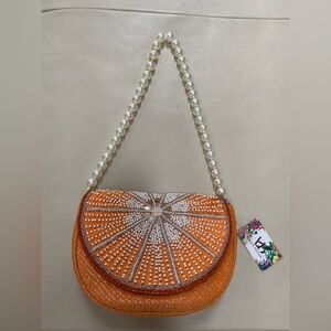 Viral Orange Beaded Women's Bag with Pearl Strap NWT